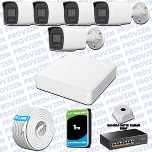 Provzen Hikvision Hibrit IP ColorVu 5 Kameralı Güvenlik Kamerası Mikrofonlu Olay Anında bildirim