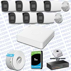 Provzen Hikvision Hibrit IP ColorVu 7 Kameralı Güvenlik Kamerası Mikrofonlu Olay Anında bildirim