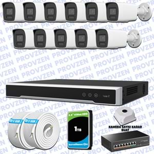 Provzen Hikvision Hibrit IP ColorVu 11 Kameralı Güvenlik Kamerası Mikrofonlu Olay Anında bildirim