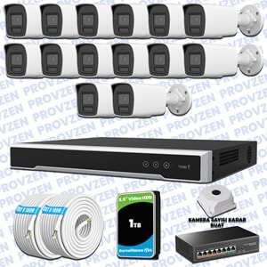 Provzen Hikvision Hibrit IP ColorVu 14 Kameralı Güvenlik Kamerası Mikrofonlu Olay Anında bildirim