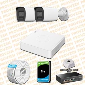 Provzen Hikvision 2 Kameralı 4MP IP Hibrit ColorVu Güvenlik Kamerası Mikrofonlu Olay Anında bildirim