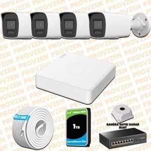 Provzen Hikvision 4 Kameralı 4MP IP Hibrit ColorVu Güvenlik Kamerası Mikrofonlu Olay Anında bildirim