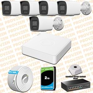 Provzen Hikvision 5 Kameralı 4MP IP Hibrit ColorVu Güvenlik Kamerası Mikrofonlu Olay Anında bildirim