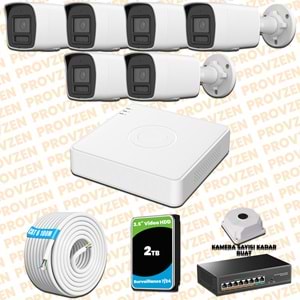 Provzen Hikvision 6 Kameralı 4MP IP Hibrit ColorVu Güvenlik Kamerası Mikrofonlu Olay Anında bildirim
