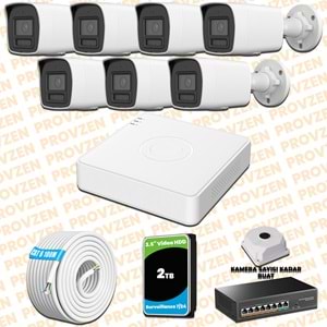 Provzen Hikvision 7 Kameralı 4MP IP Hibrit ColorVu Güvenlik Kamerası Mikrofonlu Olay Anında bildirim