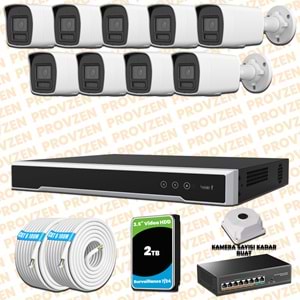 Provzen Hikvision 9 Kameralı 4MP IP Hibrit ColorVu Güvenlik Kamerası Mikrofonlu Olay Anında bildirim