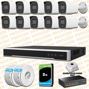 Provzen Hikvision 10 Kameralı 4MP IP Hibrit ColorVu Güvenlik Kamerası Mikrofonlu Olay Anında bildirim