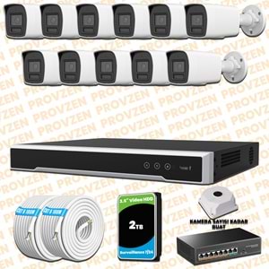 Provzen Hikvision 11 Kameralı 4MP IP Hibrit ColorVu Güvenlik Kamerası Mikrofonlu Olay Anında bildirim