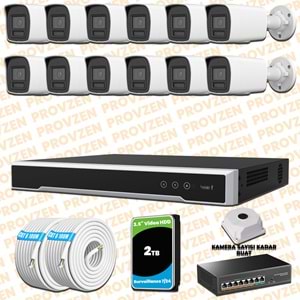 Provzen Hikvision 12 Kameralı 4MP IP Hibrit ColorVu Güvenlik Kamerası Mikrofonlu Olay Anında bildirim