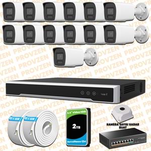 Provzen Hikvision 13 Kameralı 4MP IP Hibrit ColorVu Güvenlik Kamerası Mikrofonlu Olay Anında bildirim