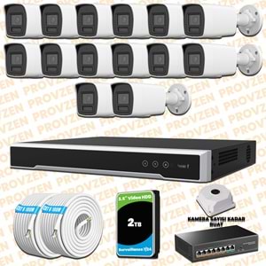 Provzen Hikvision 14 Kameralı 4MP IP Hibrit ColorVu Güvenlik Kamerası Mikrofonlu Olay Anında bildirim