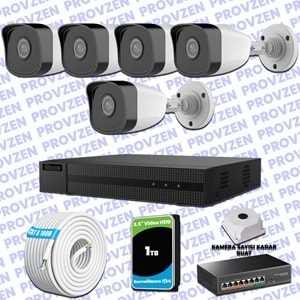 Provzen HiLook 5 IP Kameralı Full HD 1080p Güvenlik Kamerası Seti