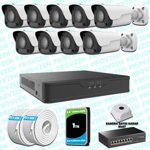 Provzen UNV 9 Kameralı IP Full HD Güvenlik Kamerası Seti