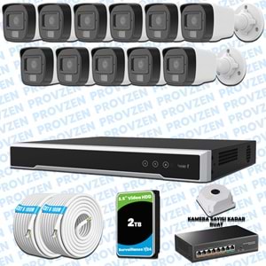 Provzen Hikvision 11’li İP 4MP Güvenlik Kamerası Seti Colorvu Mikrofonlu Olay Anında Bildirim