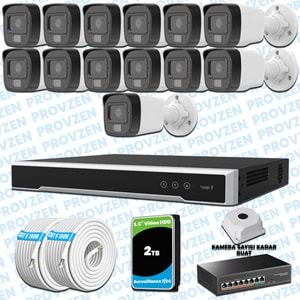 Provzen Hikvision 13’lü İP 4MP Güvenlik Kamerası Seti Colorvu Mikrofonlu Olay Anında Bildirim