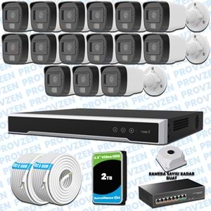 Provzen Hikvision 15’li İP 4MP Güvenlik Kamerası Seti Colorvu Mikrofonlu Olay Anında Bildirim