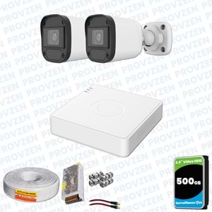 Provzen Hikvision Unv 2'li Full HD Güvenlik Kamerası Set Gece Görüş, Mikrofon, Olay Anında Bildirim