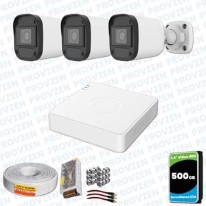 Provzen Hikvision Unv 3'lü Full HD Güvenlik Kamerası Set Gece Görüş, Mikrofon, Olay Anında Bildirim