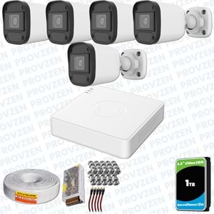 Provzen Hikvision Unv 5'li Full HD Güvenlik Kamerası Set Gece Görüş, Mikrofon, Olay Anında Bildirim