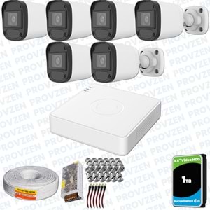 Provzen Hikvision Unv 6'lı Full HD Güvenlik Kamerası Set Gece Görüş, Mikrofon, Olay Anında Bildirim
