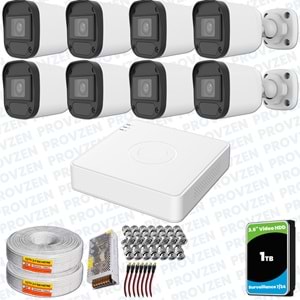 Provzen Hikvision Unv 8'li Full HD Güvenlik Kamerası Set Gece Görüş, Mikrofon, Olay Anında Bildirim