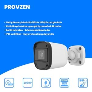 Provzen Hikvision Unv 8'li Full HD Güvenlik Kamerası Set Gece Görüş, Mikrofon, Olay Anında Bildirim