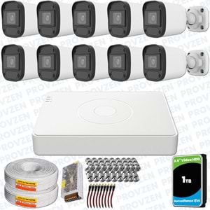 Provzen Hikvision Unv 10'lu Full HD Güvenlik Kamerası Set Gece Görüş, Mikrofon, Olay Anında Bildirim