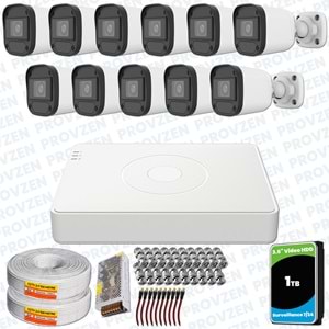 Provzen Hikvision Unv 11'li Full HD Güvenlik Kamerası Set Gece Görüş, Mikrofon, Olay Anında Bildirim