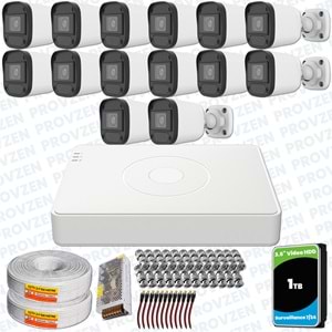 Provzen Hikvision Unv 14'lü Full HD Güvenlik Kamerası Set Gece Görüş, Mikrofon, Olay Anında Bildirim