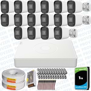 Provzen Hikvision Unv 16'lı Full HD Güvenlik Kamerası Set Gece Görüş, Mikrofon, Olay Anında Bildirim
