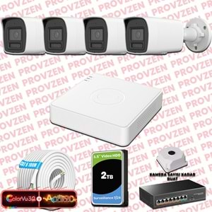 Provzen Hikvision 4 Kameralı 6MP IP ColorVu 3.0 Güvenlik Sistemi AI İnsan Araç Algılama Çift Yönlü Ses ve Işıklı Alarm