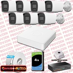 Provzen Hikvision 7 Kameralı 6MP IP ColorVu 3.0 Güvenlik Sistemi AI İnsan Araç Algılama Çift Yönlü Ses ve Işıklı Alarm
