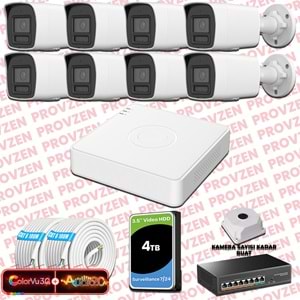 Provzen Hikvision 8 Kameralı 6MP IP ColorVu 3.0 Güvenlik Sistemi AI İnsan Araç Algılama Çift Yönlü Ses ve Işıklı Alarm