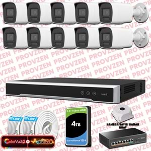 Provzen Hikvision 10 Kameralı 6MP IP ColorVu 3.0 Güvenlik Sistemi AI İnsan Araç Algılama Çift Yönlü Ses ve Işıklı Alarm