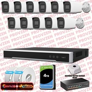 Provzen Hikvision 11 Kameralı 6MP IP ColorVu 3.0 Güvenlik Sistemi AI İnsan Araç Algılama Çift Yönlü Ses ve Işıklı Alarm