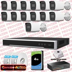 Provzen Hikvision 13 Kameralı 6MP IP ColorVu 3.0 Güvenlik Sistemi AI İnsan Araç Algılama Çift Yönlü Ses ve Işıklı Alarm