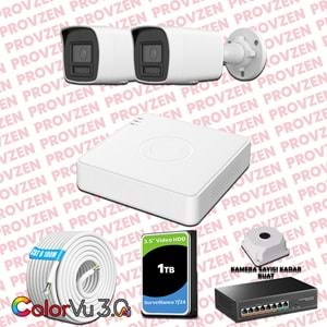 Provzen Hikvision 2 Kameralı 4MP IP ColorVu 3.0 Güvenlik Sistemi AI İnsan Araç Algılama Mikrofon ve Işıklı Alarm