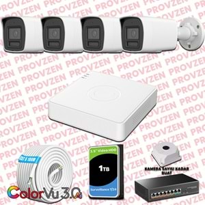 Provzen Hikvision 4 Kameralı 4MP IP ColorVu 3.0 Güvenlik Sistemi AI İnsan Araç Algılama Mikrofon ve Işıklı Alarm