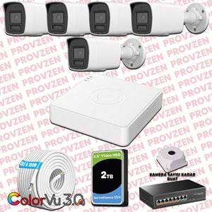 Provzen Hikvision 5 Kameralı 4MP IP ColorVu 3.0 Güvenlik Sistemi AI İnsan Araç Algılama Mikrofon ve Işıklı Alarm