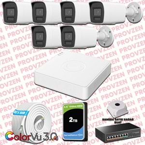 Provzen Hikvision 6 Kameralı 4MP IP ColorVu 3.0 Güvenlik Sistemi AI İnsan Araç Algılama Mikrofon ve Işıklı Alarm