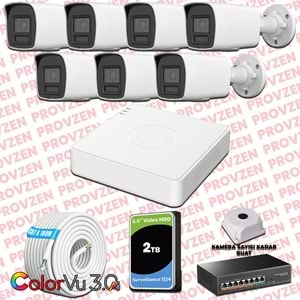 Provzen Hikvision 7 Kameralı 4MP IP ColorVu 3.0 Güvenlik Sistemi AI İnsan Araç Algılama Mikrofon ve Işıklı Alarm