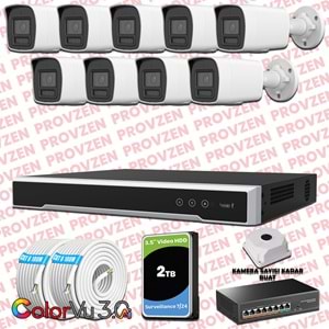 Provzen Hikvision 9 Kameralı 4MP IP ColorVu 3.0 Güvenlik Sistemi AI İnsan Araç Algılama Mikrofon ve Işıklı Alarm