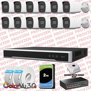 Provzen Hikvision 12 Kameralı 4MP IP ColorVu 3.0 Güvenlik Sistemi AI İnsan Araç Algılama Mikrofon ve Işıklı Alarm