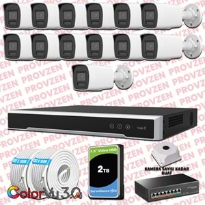 Provzen Hikvision 13 Kameralı 4MP IP ColorVu 3.0 Güvenlik Sistemi AI İnsan Araç Algılama Mikrofon ve Işıklı Alarm