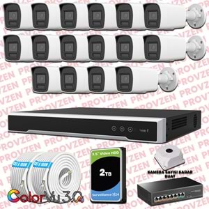 Provzen Hikvision 16 Kameralı 4MP IP ColorVu 3.0 Güvenlik Sistemi AI İnsan Araç Algılama Mikrofon ve Işıklı Alarm