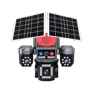 4 Kameralı Çift Solarlı 4G Güneş Enerjili PTZ Güvenlik Kamerası 15MP 4 Lens PIR İnsan Algılama IP66