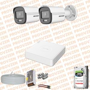 PROVZEN HIKVISION COLORVU GECE RENKLİ 2 KAMERALI SET 500GB HDD