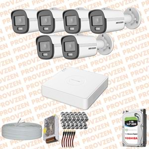 PROVZEN HIKVISION COLORVU GECE RENKLİ 6 KAMERALI SET 1TB HDD