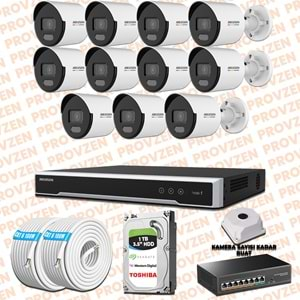 PROVZEN HIKVISION 11 KAMERA İP SET 7/24 RENKLİ COLORVU MİKROFONLU