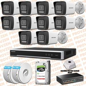 PROVZEN HIKVISION 10 İP KAMERALI 4MP HİBRİT COLORVU KAMERA SETİ